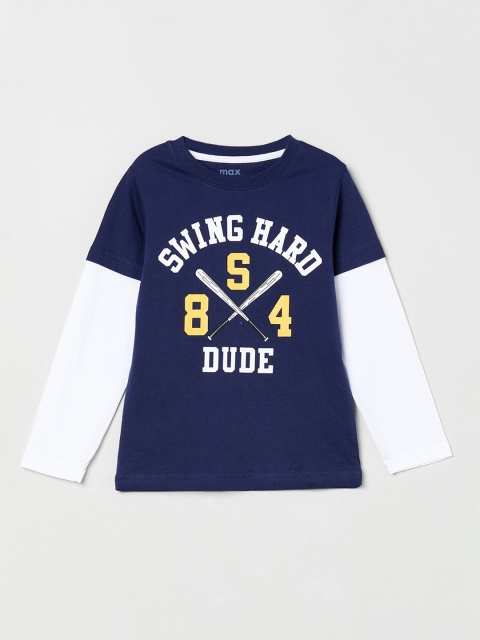 

max Boys Navy Blue Printed Round Neck T-shirt