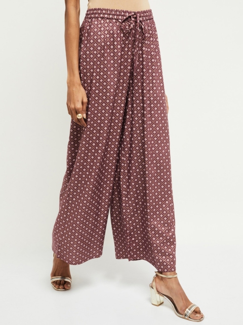

max Women Pink & Cream-Colored Printed Wide Leg Palazzos