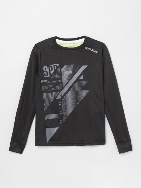 

max Boys Black Printed Round Neck T-shirt