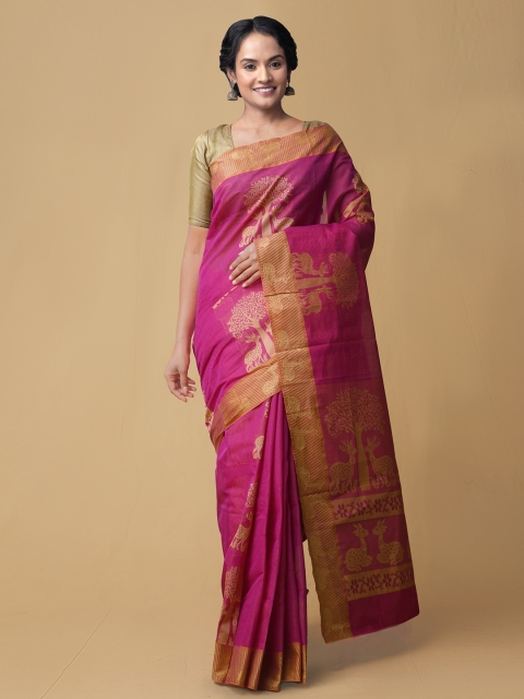 

Unnati Silks Pink Pure Cotton Woven Design Handloom Uppada Saree