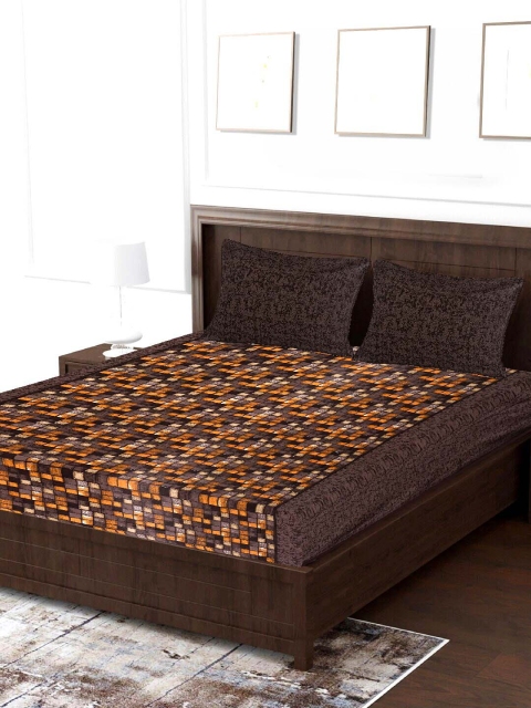 

Tistabene Brown & Orange Printed 144 TC 1 King Bedsheet With 2 Pillow Covers