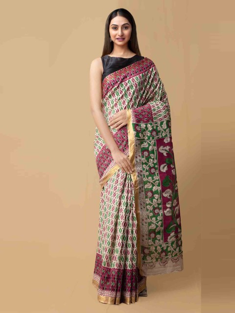 

Unnati Silks Cream-Coloured Pure Cotton Printed Kota Saree