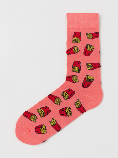 

H&M Men Peach-Coloured Patterned Socks