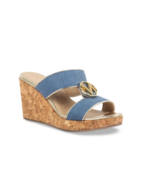 

Vanilla Moon Women Blue & Gold-Toned Solid Leather Wedges
