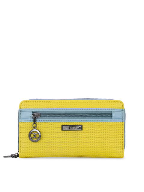 

ESBEDA Women Yellow & Blue Textured Zip Around Wallet