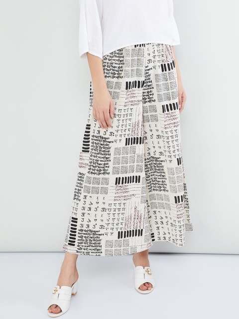

max Women Off-White & Black Printed Wide Leg Palazzos