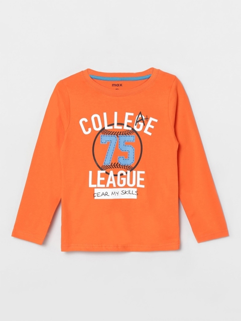 

max Boys Orange Printed Round Neck T-shirt