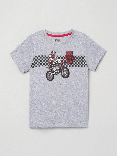 

max Boys Grey Printed Round Neck T-shirt