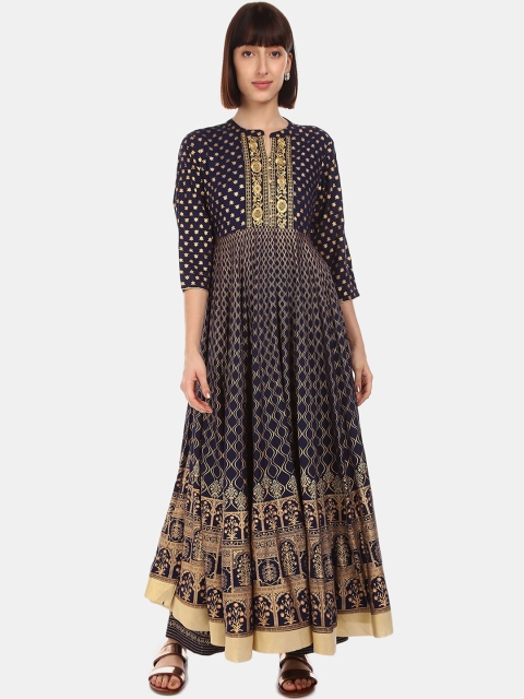 

Anahi Women Navy Blue & Gold-Toned Printed Anarkali Kurta