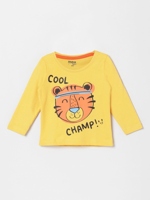 

max Boys Yellow Printed Round Neck Pure Cotton T-shirt