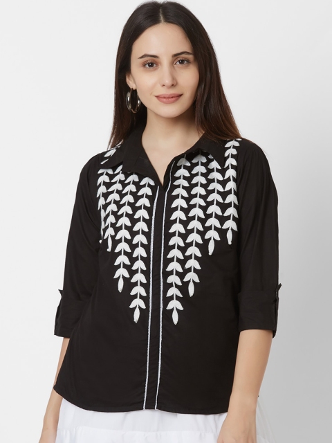 

Vedic Women Black Regular Fit Printed Casual Shirt