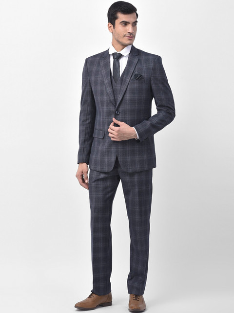 

LUXURAZI Men Blue Checked Tailored-Fit Single-Breasted Formal Suit