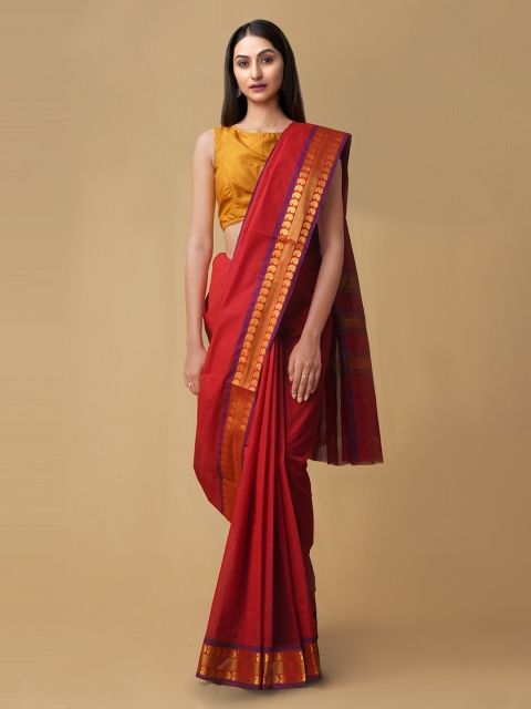 

Unnati Silks Women's Pure Pavni Handcrafted Cotton Saree, Red