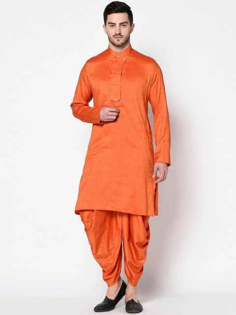 

DEYANN Men Orange Solid Kurta with Dhoti Pants