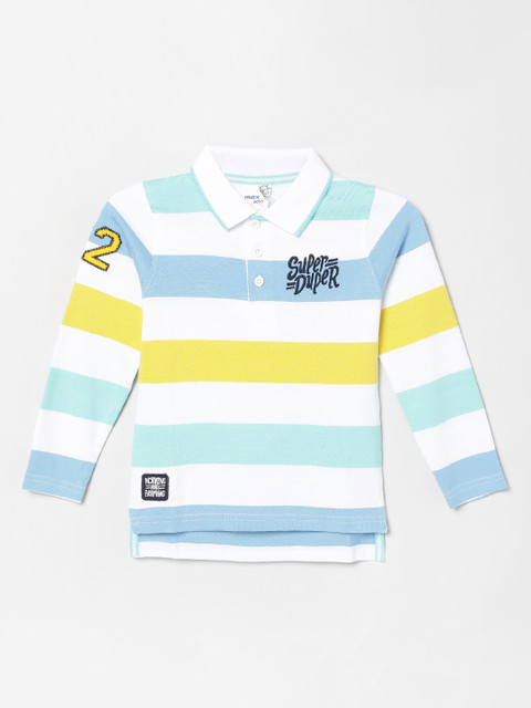 

max Boys White & Blue Striped Polo Collar T-shirt