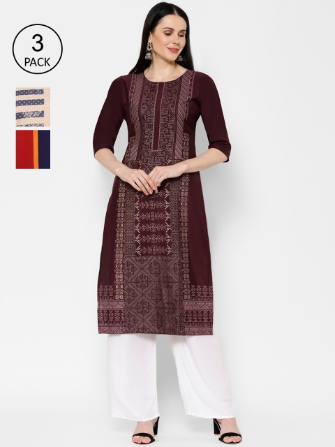 

7Threads Women Pack Of 3 Printed Straight Kurta, Multi