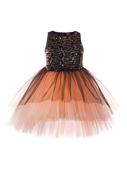 

Toy Balloon Kids Orange Sequence Embellished High Low Girls Party Wear Dress