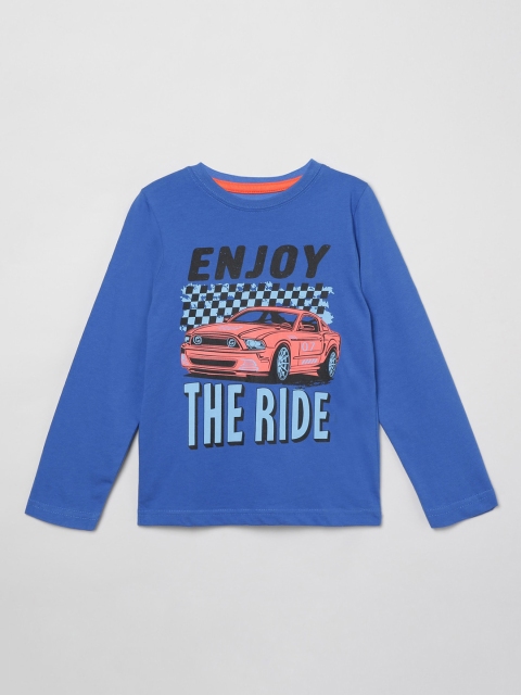 

max Boys Blue Printed Round Neck Tshirt