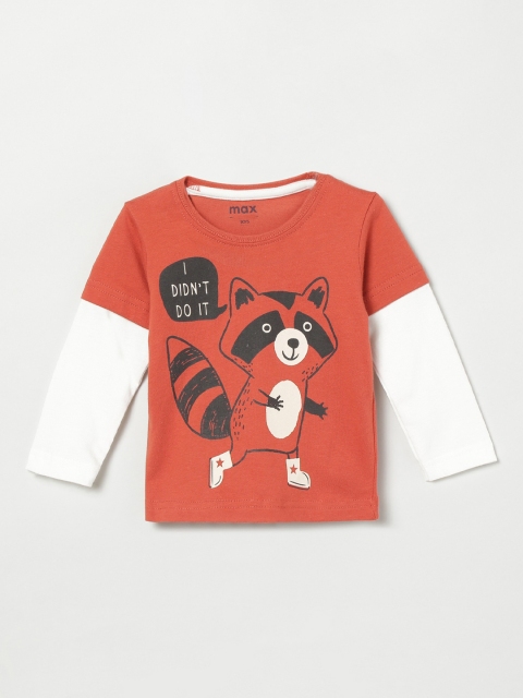 

max Boys Orange Printed Round Neck T-shirt