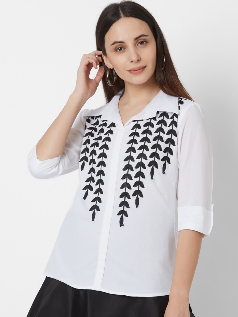 

Vedic Women White Regular Fit Embroidered Casual Shirt