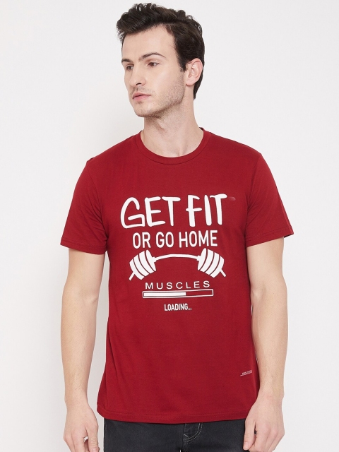 

Purple Feather Men Maroon Printed Round Neck T-shirt