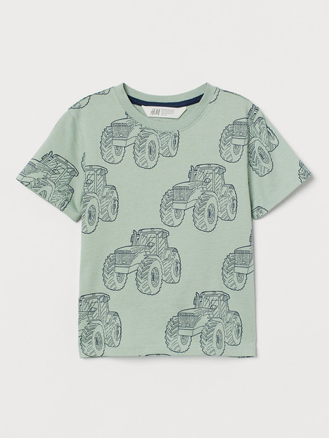 

H&M Boys Sea Green & Navy Blue Printed T-shirt