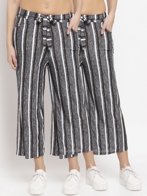 

KLOTTHE Women Pack of 2 Striped Wide Leg Palazzos, Brown