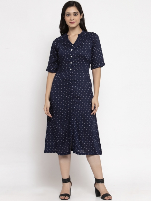 

Ayaany Women Navy Blue Printed Shirt Dress