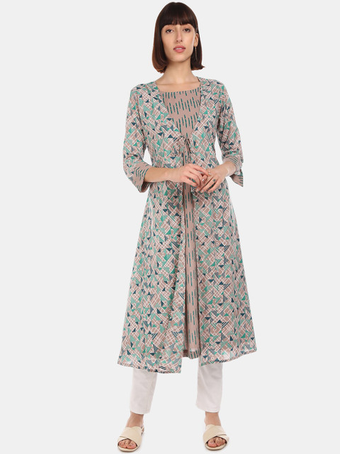 

Anahi Women Taupe Printed A-Line Kurta
