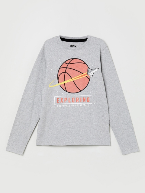 

max Boys Grey Printed Round Neck T-shirt