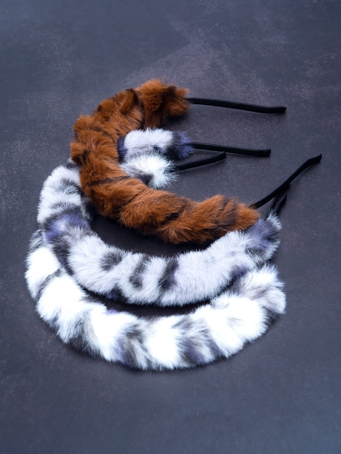 

Golden Peacock Women Set of 3 Printed Fur Hair Band, White