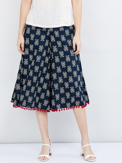 

max Women Blue & White Printed Flared Palazzos