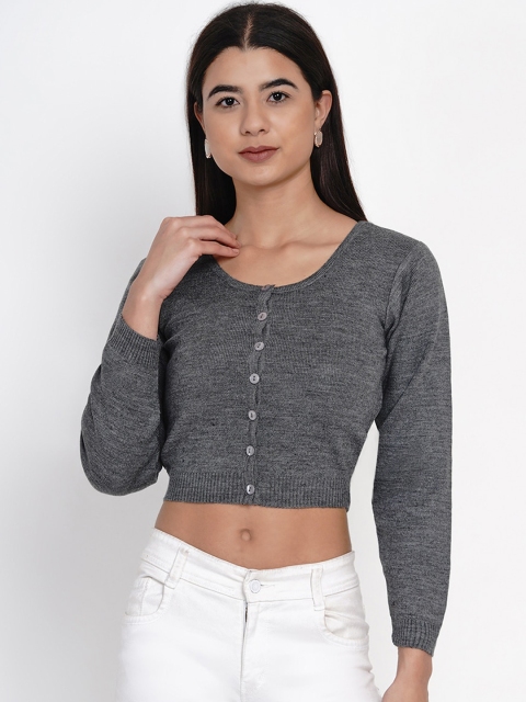 

FABNEST Women Charcoal Grey Solid Shirt Style Acrylic Top