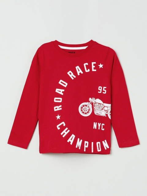 

max Boys Red Printed Round Neck T-shirt
