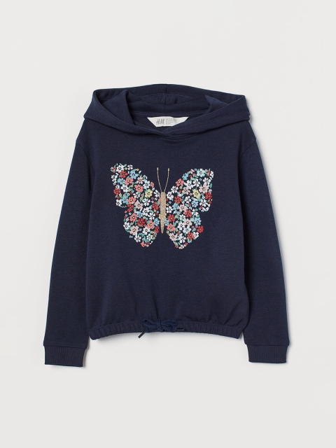 

H&M Girls Navy Blue Printed Hoodie