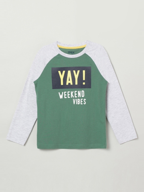 

max Boys Green Printed Round Neck T-shirt