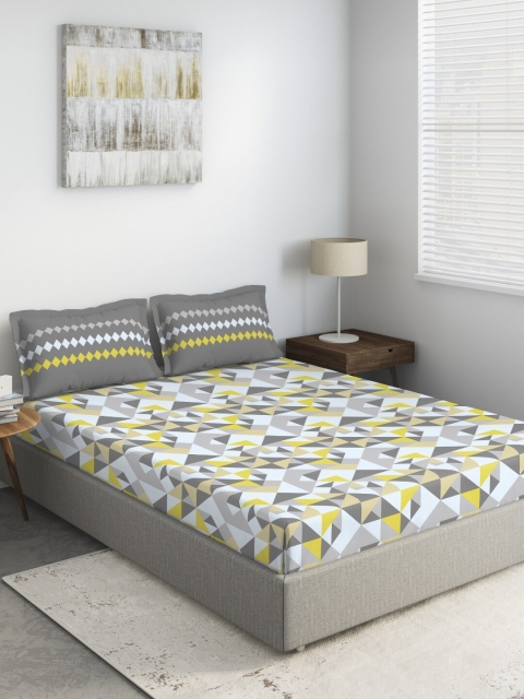 

DDecor Grey & Yellow Printed 144 TC Double Bedsheet With 2 Pillow Covers
