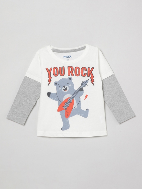 

max Boys White Printed Round Neck T-shirt
