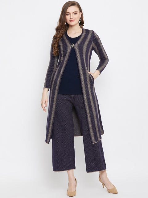 

Zigo Women Purple & Beige Woven-Design Clothing Set With Jacket
