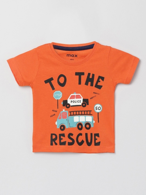 

max Boys Orange Printed Round Neck T-shirt