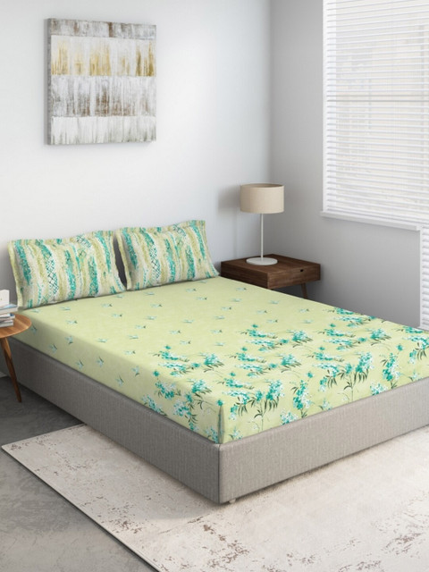 

DDecor Green & Blue Floral Printed 144 TC Cotton King Bedsheet With 2 Pillow Covers