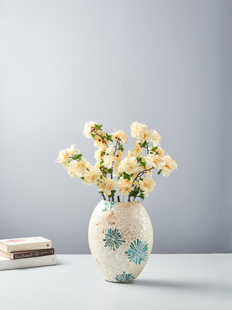 

Pure Home and Living Beige & Green Mosaic Mother Of Pearl Oval Vase
