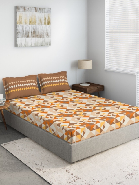 

DDecor Brown & Yellow Abstract Printed 144 TC Cotton Double King Bedsheet With 2 Pillow Covers