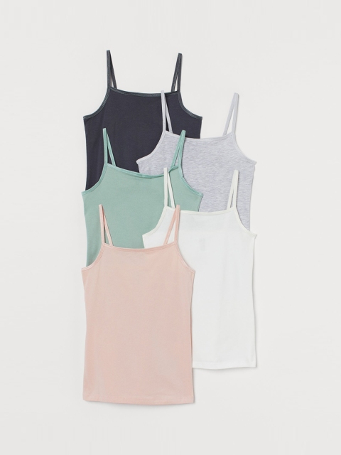 

H&M Girls 5-Pack Jersey Strappy Tops, White