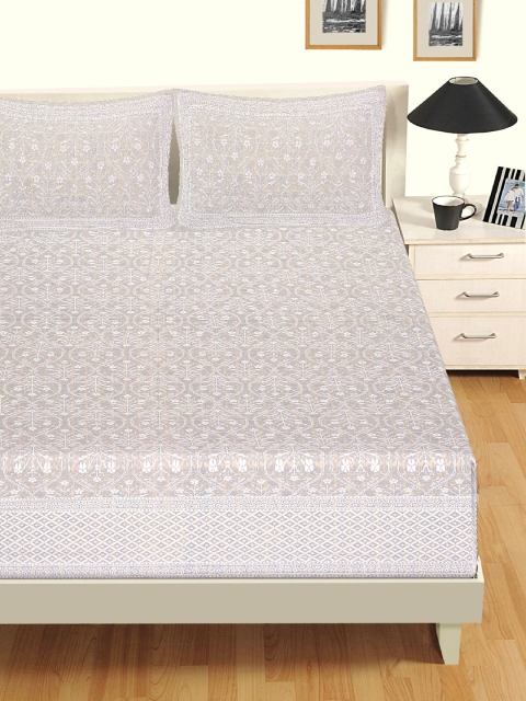 

Tistabene White & Grey Printed 180 TC 1 King Bedsheet With 2 Pillow Covers