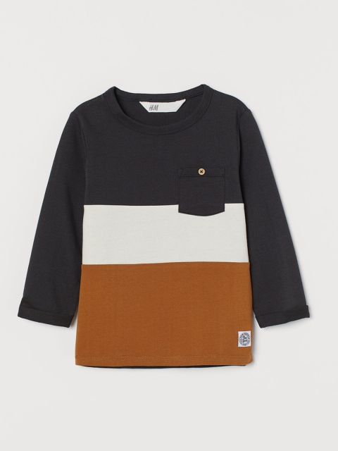 

H&M Boys Black & White Striped Pocket-Detail Top