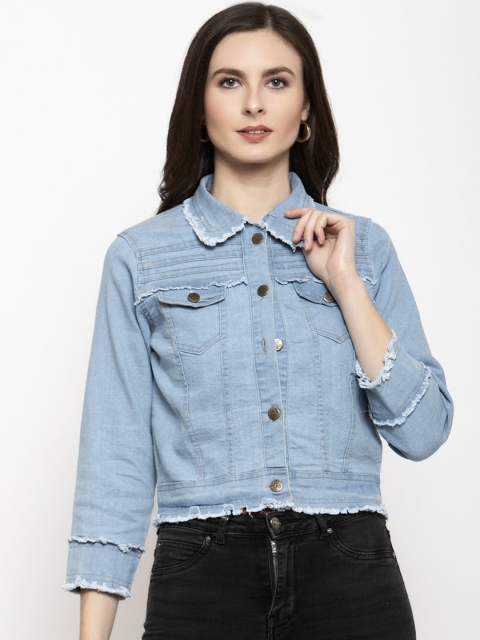 

Purple State Women Blue Solid Denim Jacket