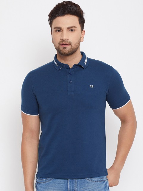 

Okane Men Blue Solid Polo Collar T-shirt