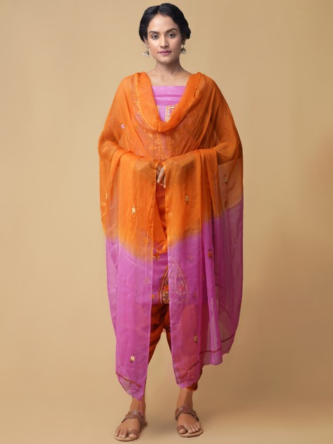 

Unnati Silks Women Pink & Orange Embroidered Unstitched Dress Material