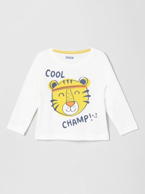 

max Boys White Printed Round Neck T-shirt